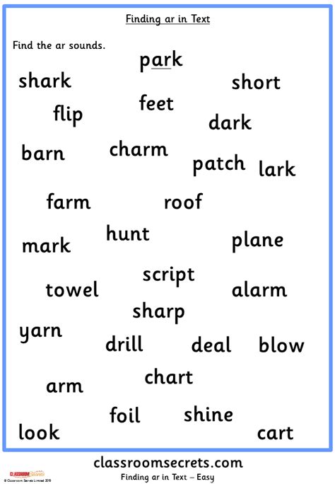Finding 'ar' in Text Phonics Worksheets | Classroom Secrets