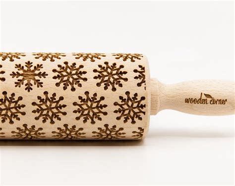 Snowflakes Carved Rolling Pin Christmas Embossed Rolling Etsy