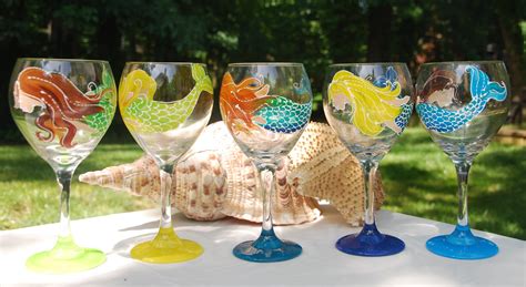 Mermaid Hand Painted Wine Glasses Glorious Goblets