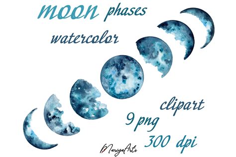 Moon Phases Lunar Chart Blue Moon Watercolor Moon Clipart 683111