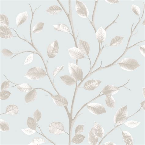 Woodland Leaf Wallpaper Teal Metallic Beige Fd40670
