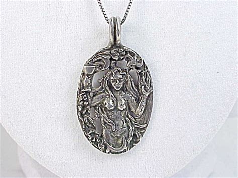 ART NOUVEAU NUDE WOMAN MERMAID STERLING SILVER PENDANT NECKLACE Silver