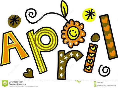 April Clip Art Whimsical Cartoon Text Doodle For The Month Of April