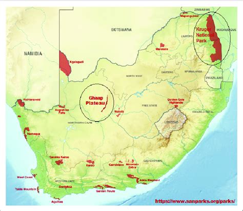 A Modified Map Of South Africa Detailing The National Parks The Two