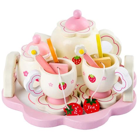 Girls Toys Simulate Wooden Kitchen Toys Pink Tea Set Play House
