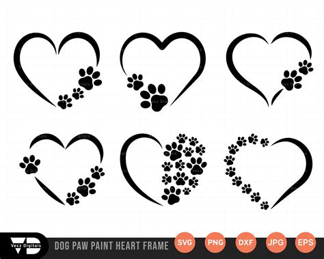 Dog Paw Print Heart Frame Svg Paw Print Heart Svg Paw Print Etsy