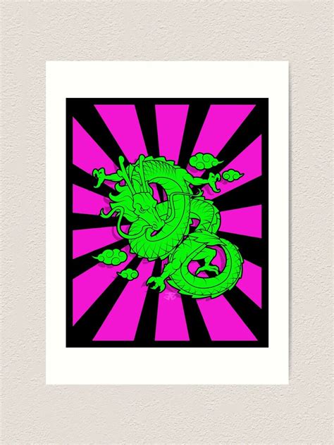 Neon Green Japanese Dragon Tattoo Style With Rising Sun Flag Japan