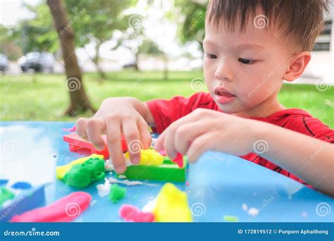 Asian 3 4 Years Old Toddler Baby Child Having Fun Playing Colorful