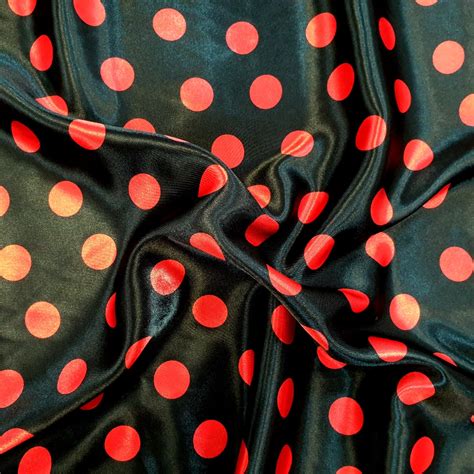 Red Polkadots On Black Satin Fabric
