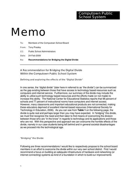 Computown Public School System Memo To Members Of The Memo