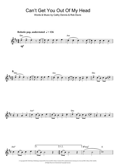 Cant Get You Out Of My Head Sheet Music Kylie Minogue Alto Sax Solo
