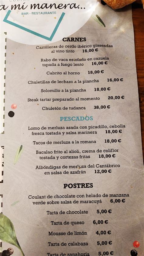 Carta De Restaurante A Mi Manera Santander