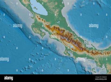 Extended Area Of Costa Rica Topographic Relief Map 3d Rendering Stock