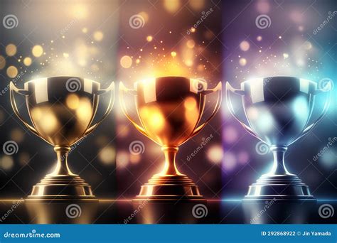 Gold Silver And Bronze Trophies On A Colorful Background Vector