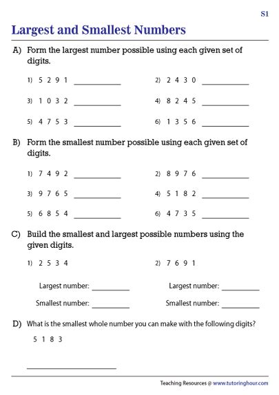Forming The Largest And Smallest Numbers Worksheets