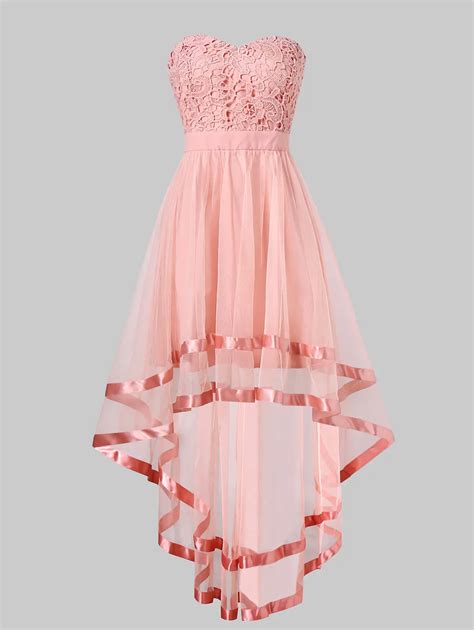 Wipalo Pink Chiffon High Low Party Dress Summer Women Dress Strapless Dress Sleeveless Short