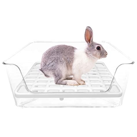 Hamiledyi Rabbit Litter Box Transparent Bunny Corner Litter Bedding Box