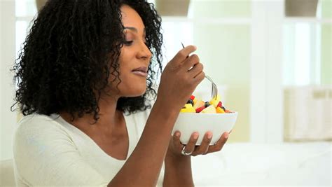 Healthy Young African American Woman Following Low Fat Diet Eating