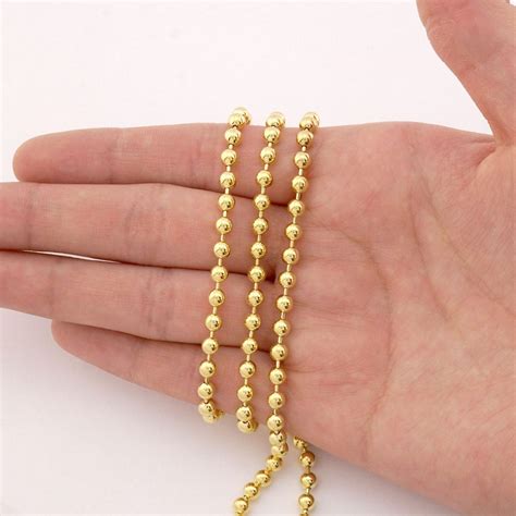 Solid 14k Yellow Gold 4mm Ball Beaded Chain Necklace 22″ 24″ 26″ 28″ 30