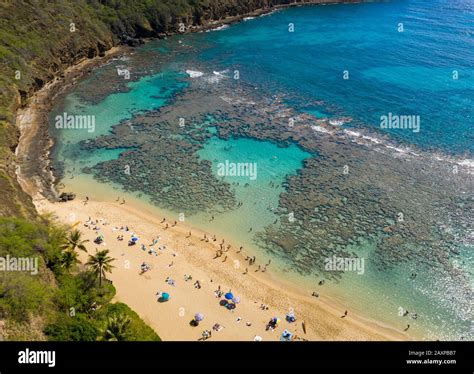 Aerial View Of The Clear Water Of Hanauma Bay Nature Preserve Near