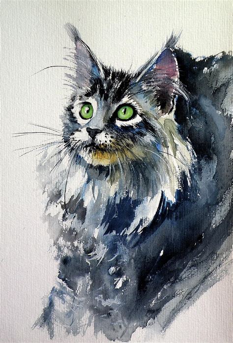 Cute Cat Painting By Kovacs Anna Brigitta Fine Art America