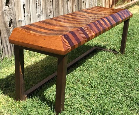 Sculpted Reclaimed Wood Bench With Steel Base 18 Steps