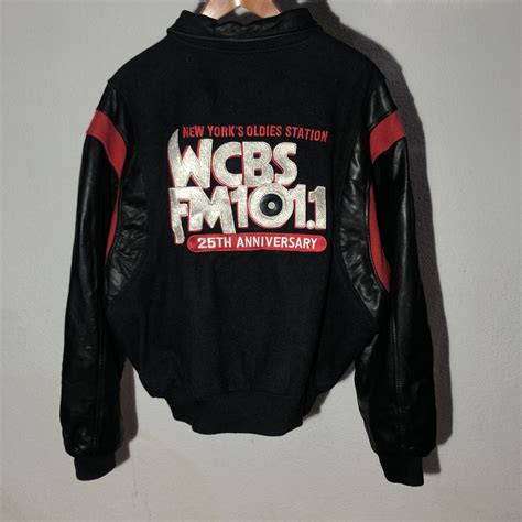 Leather Jacket Ny Wcbs Fm 1011 25th Anniversary Varsity Jacket 90s