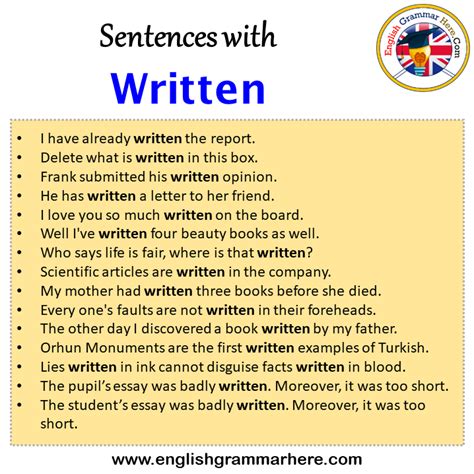 Sentences With Written Written In A Sentence In English Sentences For