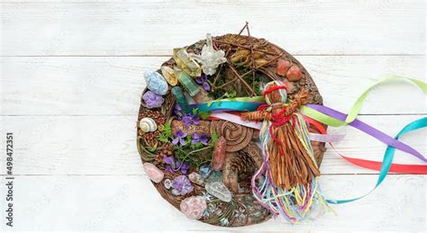 Wiccan Altar For Beltane Sabbath Spring Pagan Festive Ritual Wheel Of
