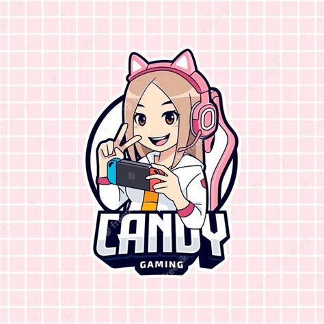 Premium Vector Cute Gamer Girl Playing On Portable Device Logo Template