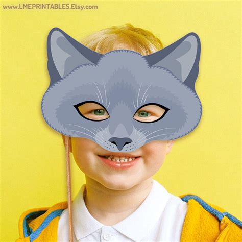 Russian Blue Cat Printable Mask Halloween Party Costume Animal Etsy