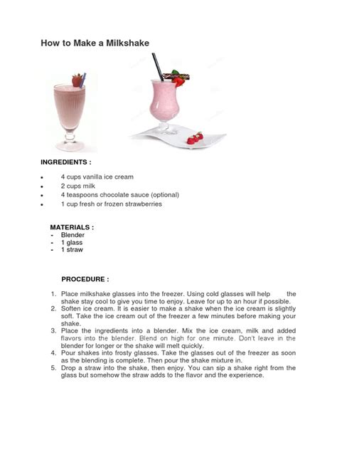 How To Make A Milkshake Pdf Milkshake Ice Cream
