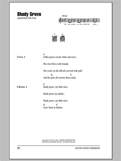 Appalachian Folk Song Shady Grove Sheet Music Notes Chords Lyrics