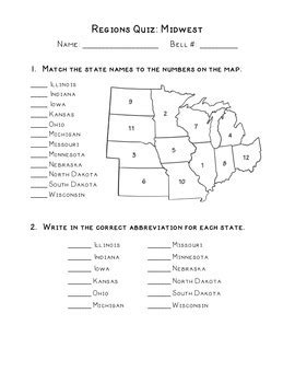 Questions range from easy to hard and are followed by a full list of answers so you can check how well you did. Regions of the US Quiz: Midwest by Jessie Davis | TpT