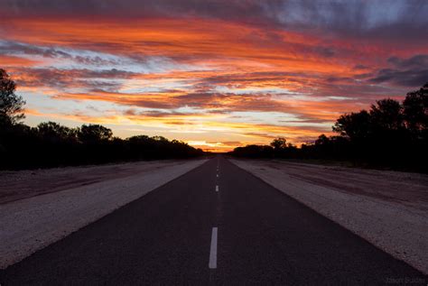 Sunset On The Open Road Just Outside Of Quilpie Western Qu