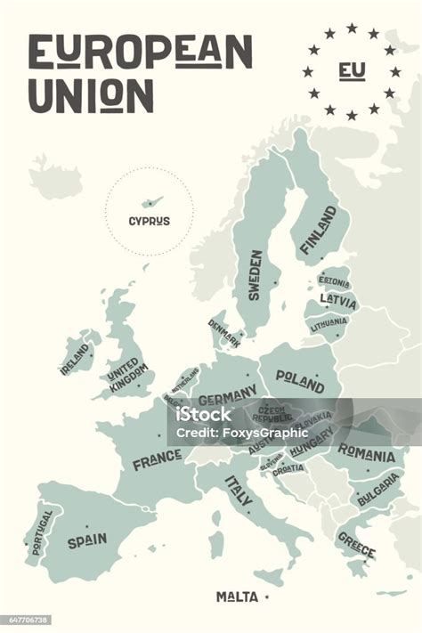 Kaart Van De Poster Van De Europese Unie Met Landnamen Stockvectorkunst