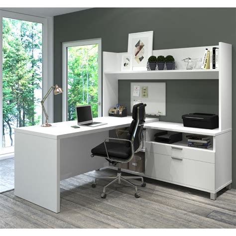 Bestar Pro Linea L Shaped Home Office Desk With Hutch In