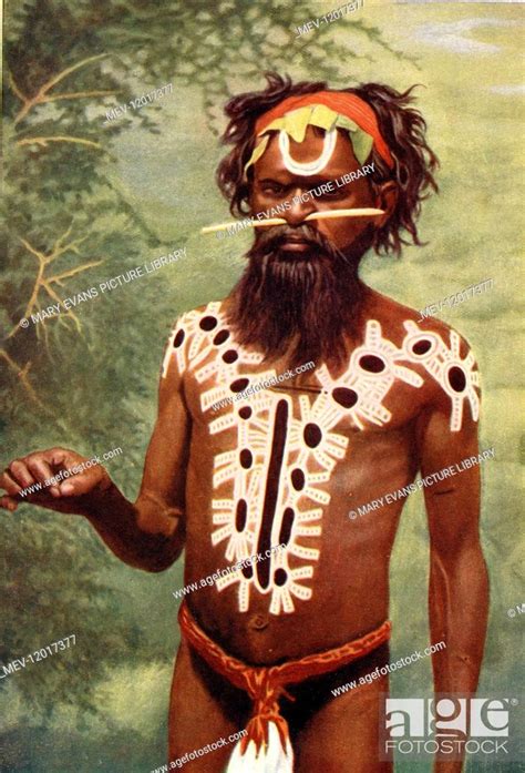Aboriginal Medicine Man Australia With Body Paint Representing The