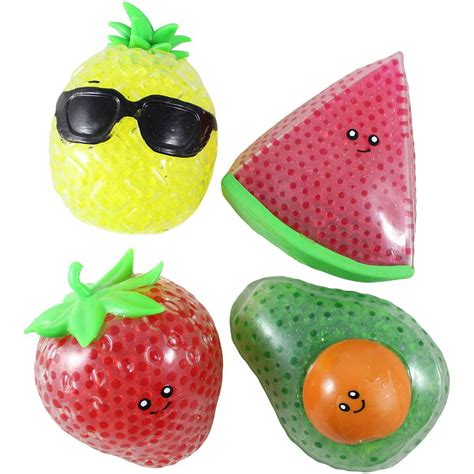 All 4 Jumbo Fruit Water Bead Filled Squeeze Stress Balls Sensory Fidget Toy Pineapple