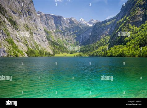 Classic View Of Famous Lake Obersee On A Beautiful Sunny Day With Blue