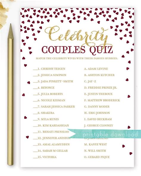 Celebrity Couples Quiz Burgundy And Gold Bridal Famous Etsy