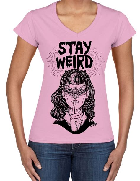Stay Wierd Witch Girl Hipster V Neck Womens T Shirt Witches Festival