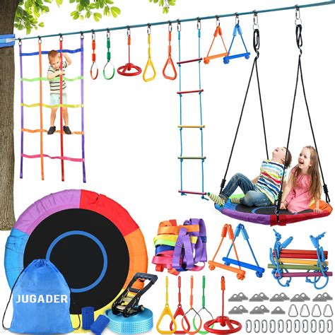 Jugader 50FT Ninja Warrior Obstacle Course for Kids with Saucer Swing