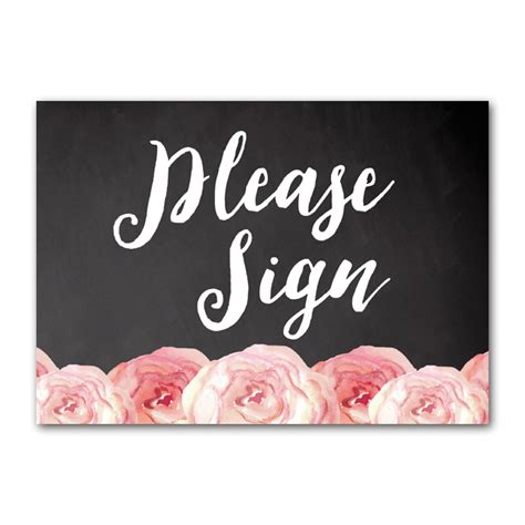 Wedding Sign Rustic Chalkboard Watercolor Flowers Please Sign