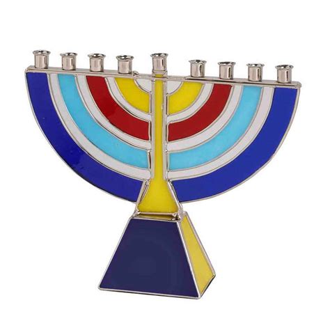 Menorah Judaica Rainbow Art Glass Menorah