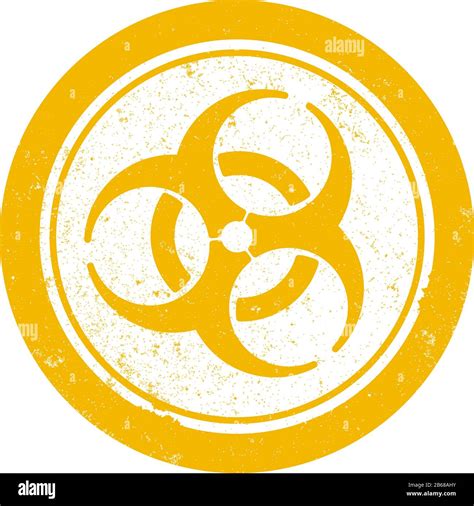 Grungy Orange Round Biohazard Symbol Rubber Stamp Vector Illustration