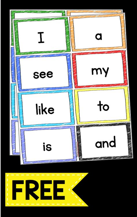 Free Kindergarten Sight Words Flash Cards Printable With Pictures Masbda