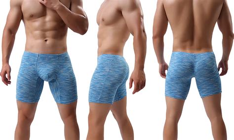 Men S No Ride Up Boxer Briefs Long Leg Underwear Trunks With Pouch Ebay