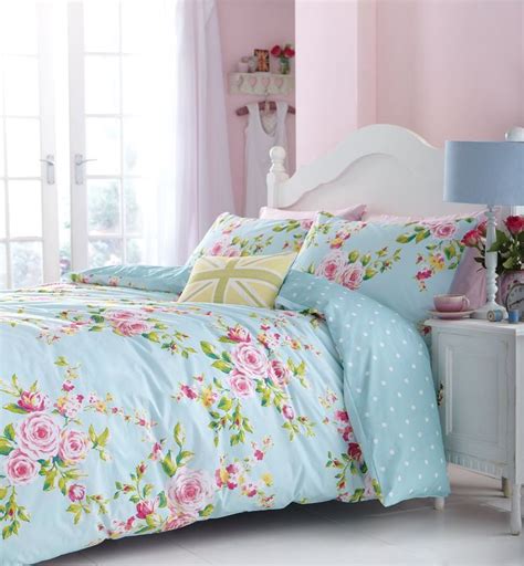 Superb Cotton Twin Pink Blue Rose Floral Reversible Shabby Chic Comforter Cover Set Amazon Ca