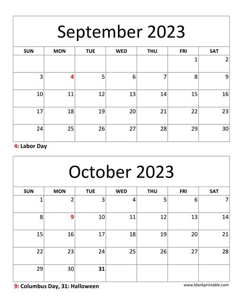 September October 2023 Calendar Printable Pdf And Holidays